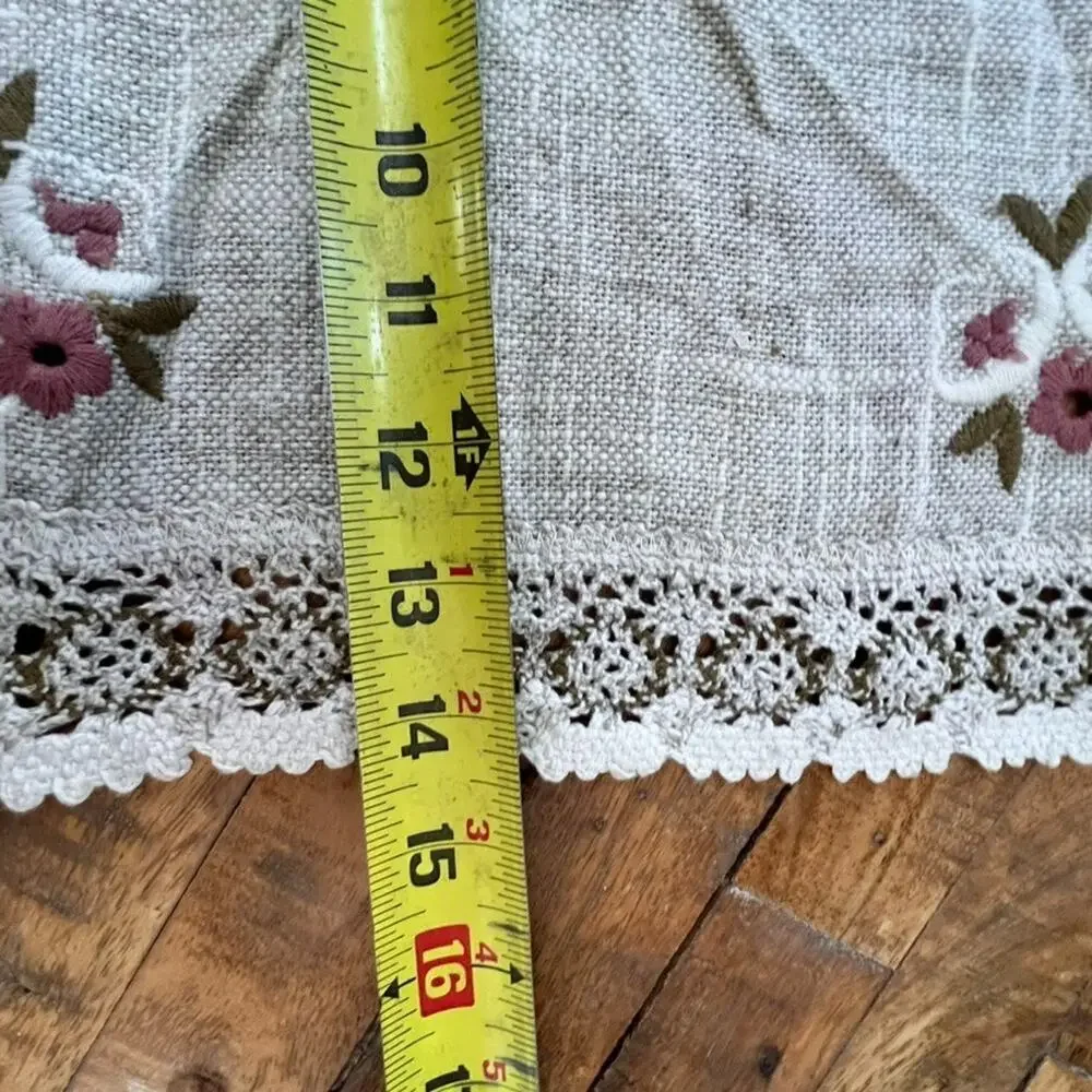 Vtg Austrian Übelhör Linen Blend Table Runner Lace Trim Floral Embroidery
